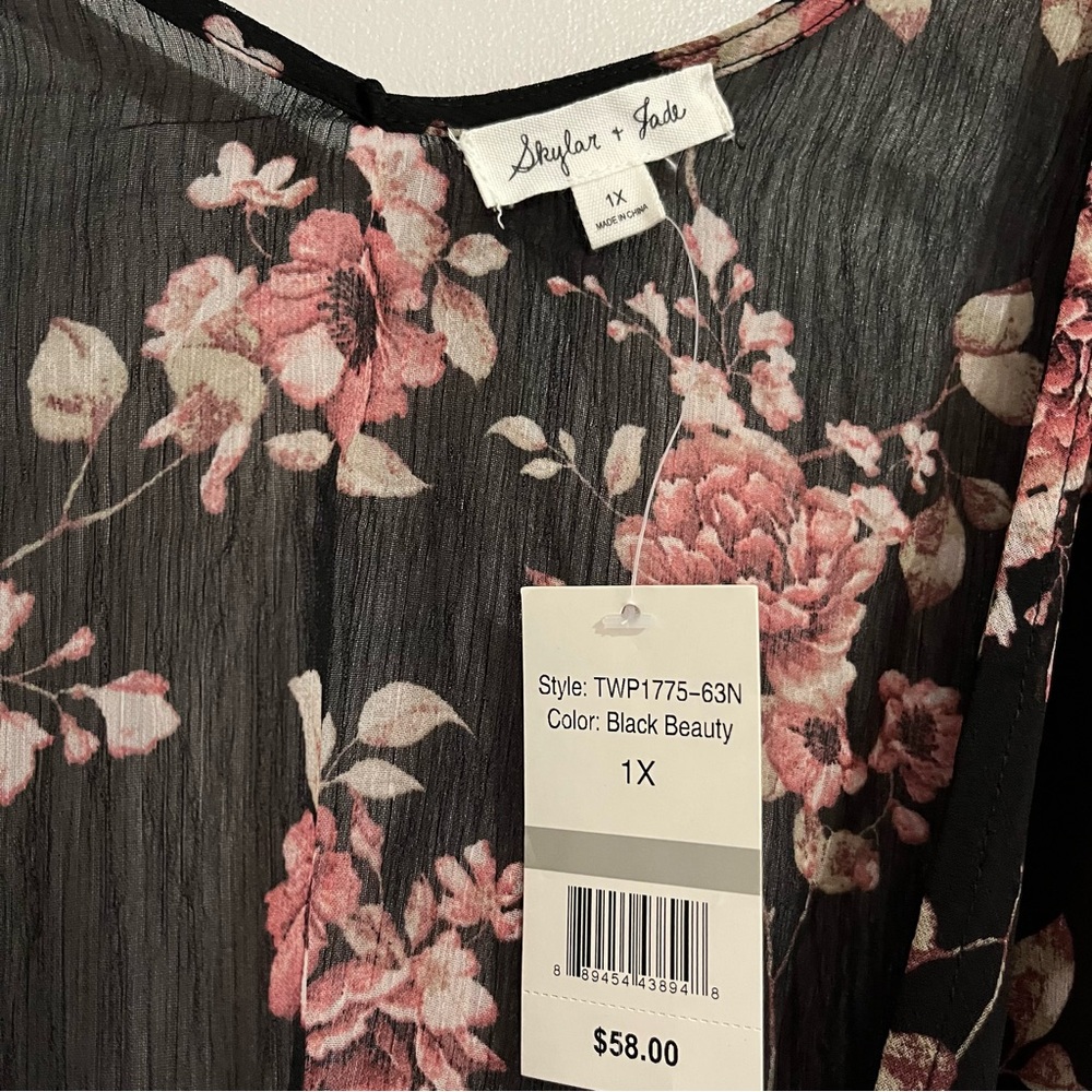 Floral Black Sheer Women's Top 1X Skylar & Jade